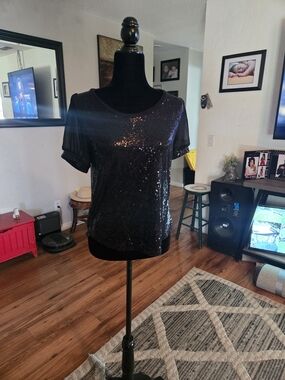 DKNY Black Sequin Short-Sleeve Tee